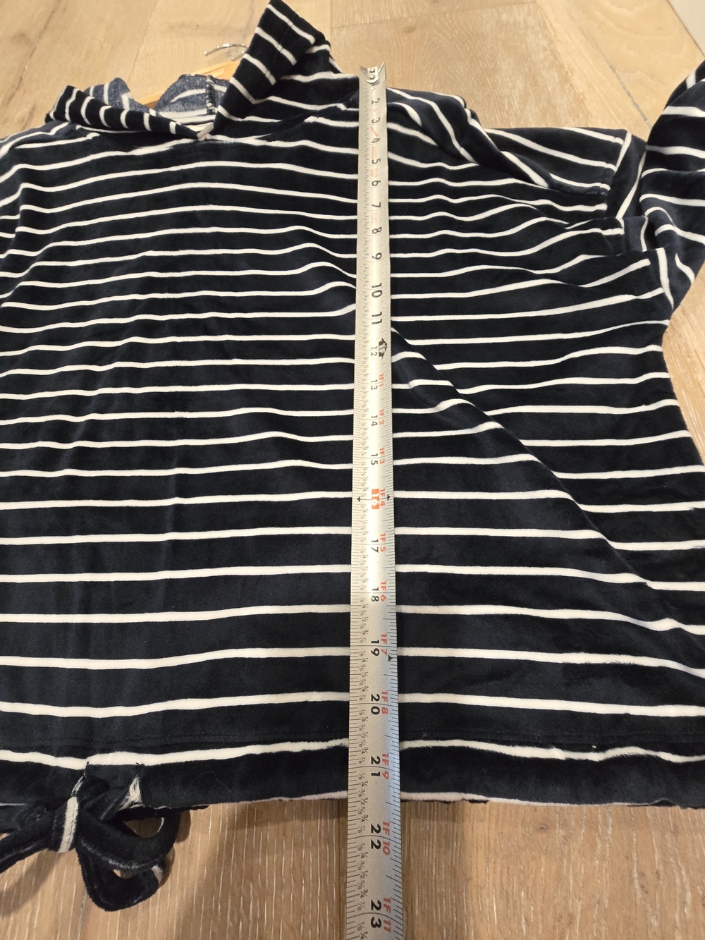 Cable & Gauge Navy and White Striped Hooded Drawstring Top - Picture 6 of 6